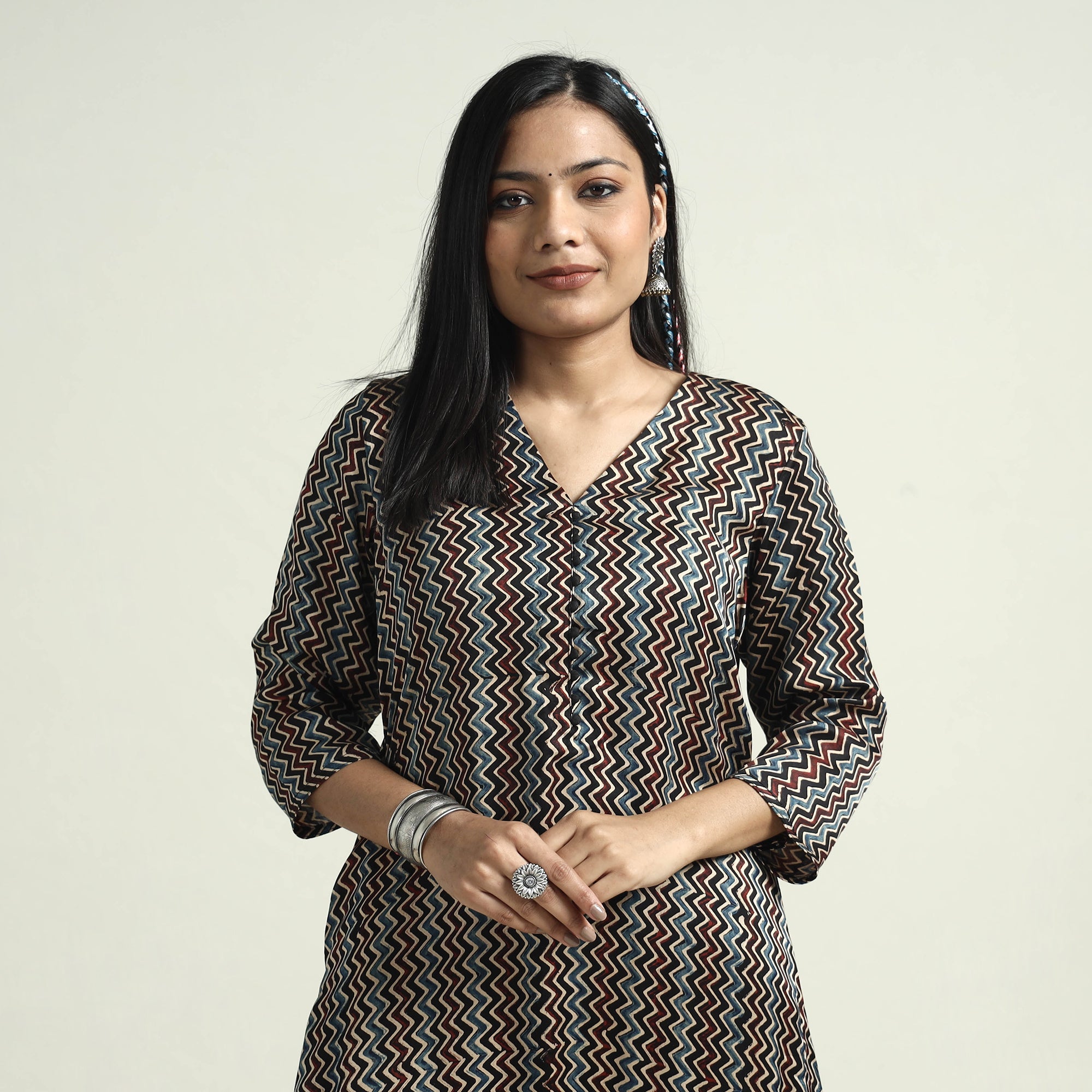  Ajrakh Block Printed Modal Silk Kurta with Palazzo Set 