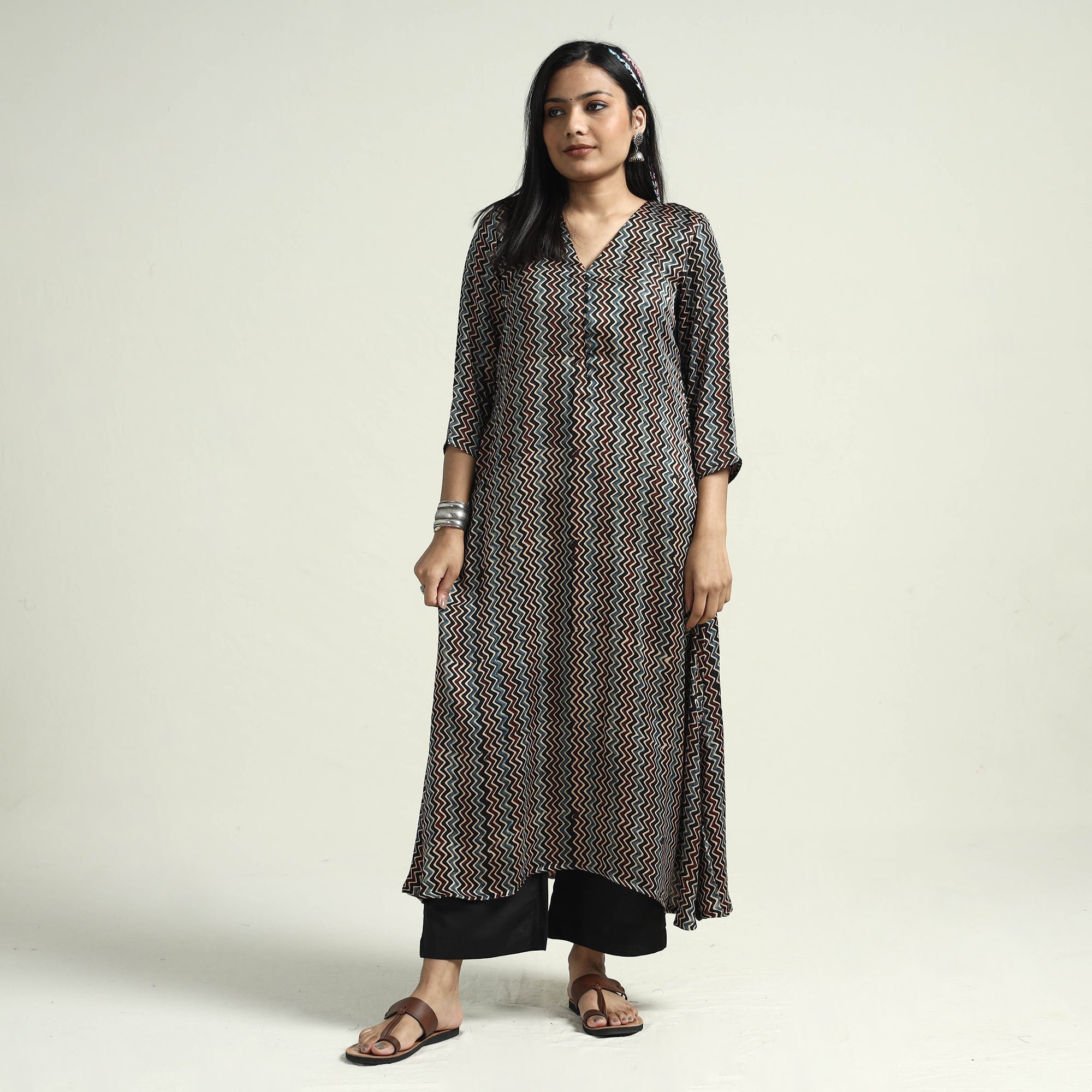  Ajrakh Block Printed Modal Silk Kurta with Palazzo Set 