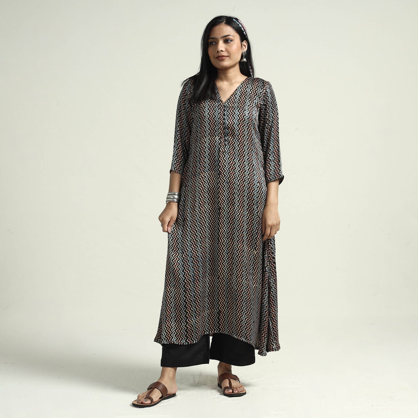  Ajrakh Block Printed Modal Silk Kurta with Palazzo Set 