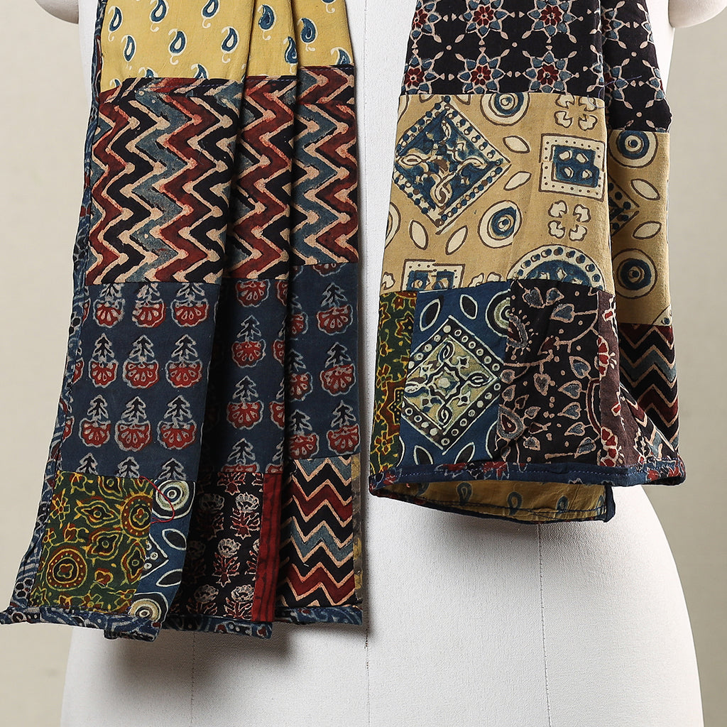  Ajrakh Block Printed Patchwork Cotton Stole Online at iTokri.com