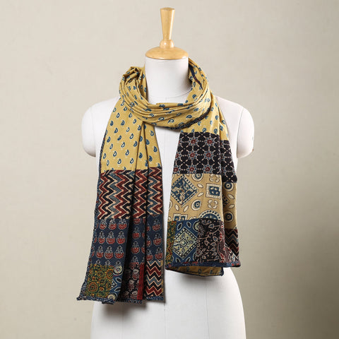  Ajrakh Block Printed Patchwork Cotton Stole Online at iTokri.com