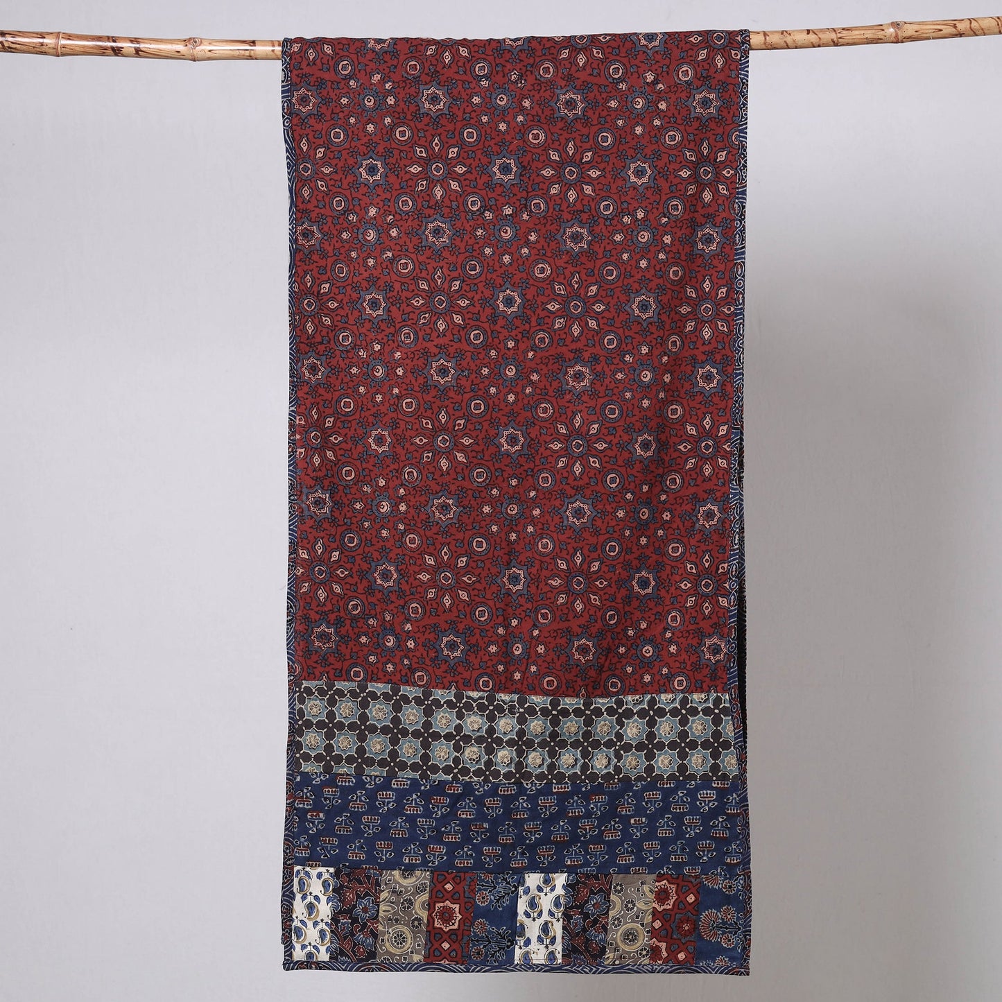 Ajrakh Block Printed Patchwork Cotton Stole