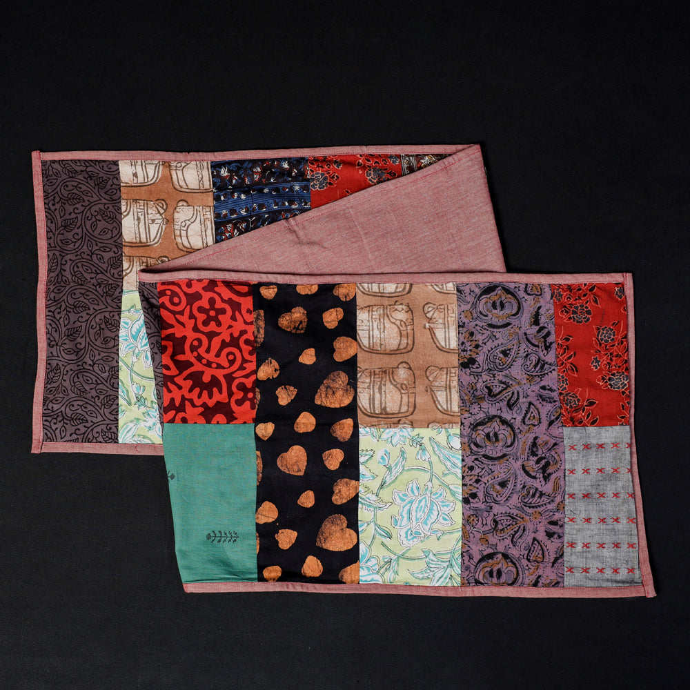 Multicolor Block Printed Patchwork Cotton Table Runner