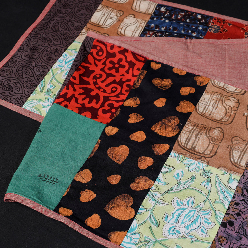 Multicolor Block Printed Patchwork Cotton Table Runner