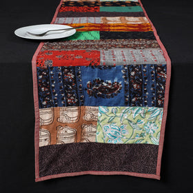 Multicolor Block Printed Patchwork Cotton Table Runner