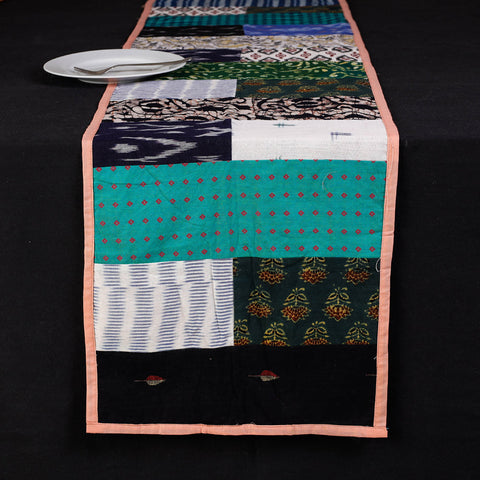 Multicolor Block Printed Patchwork Cotton Table Runner 