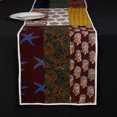 Multicolor Block Printed Patchwork Cotton Table Runner