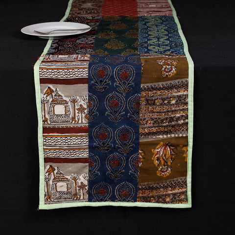 Multicolor Block Printed Patchwork Cotton Table Runner