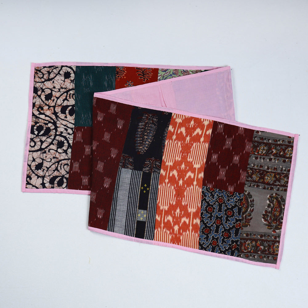Multicolor Block Printed Patchwork Cotton Table Runner