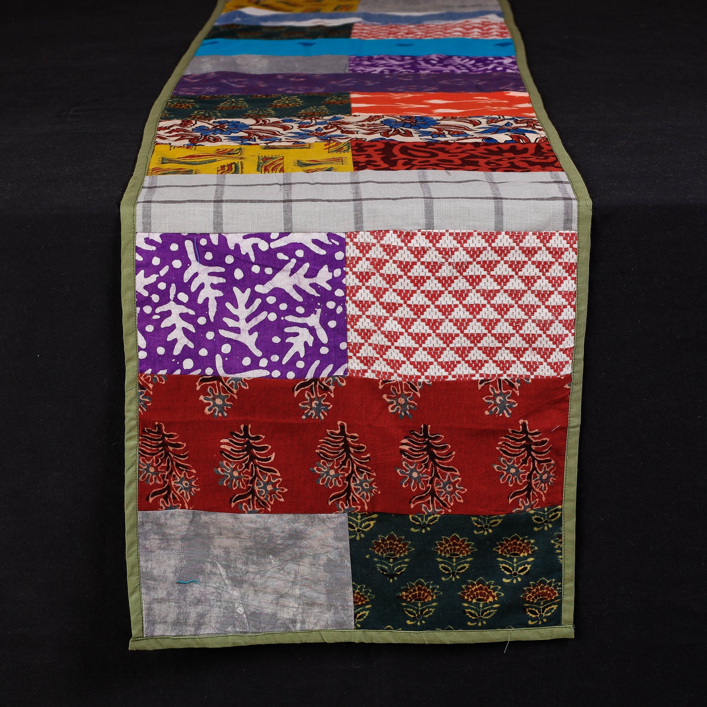 Multicolor Block Printed Patchwork Cotton Table Runner