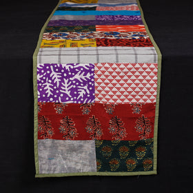 Multicolor Block Printed Patchwork Cotton Table Runner