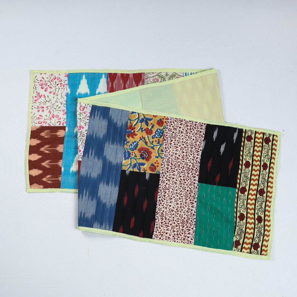 Multicolor Block Printed Patchwork Cotton Table Runner