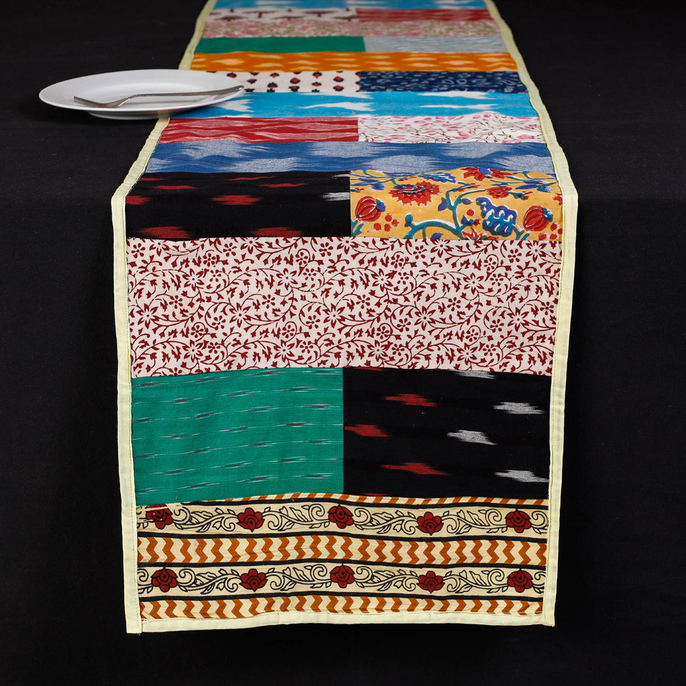Multicolor Block Printed Patchwork Cotton Table Runner