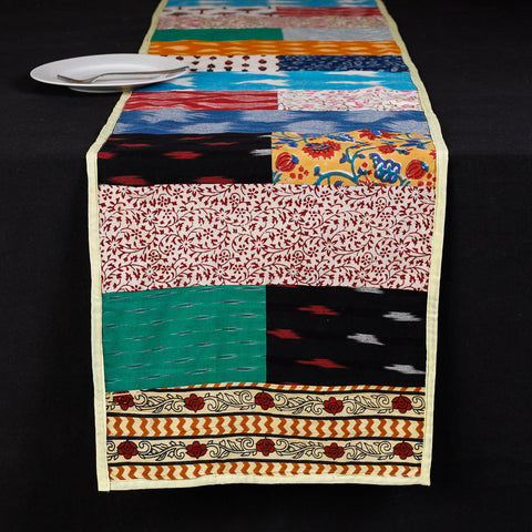 Multicolor Block Printed Patchwork Cotton Table Runner