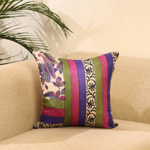 Buy Multicolor Printed Tussar Silk Cushion Cover