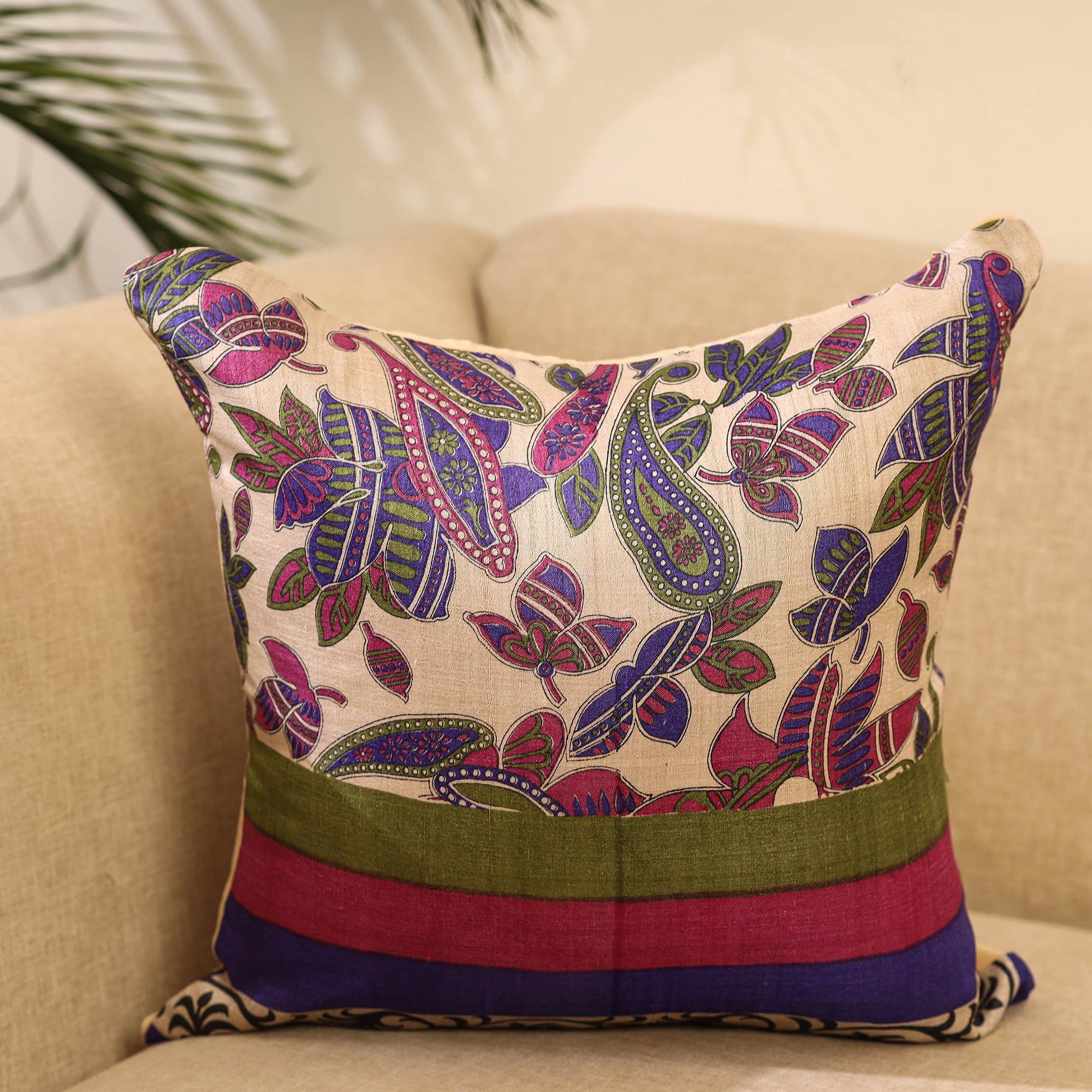 Buy Printed Tussar Silk Cushion Cover