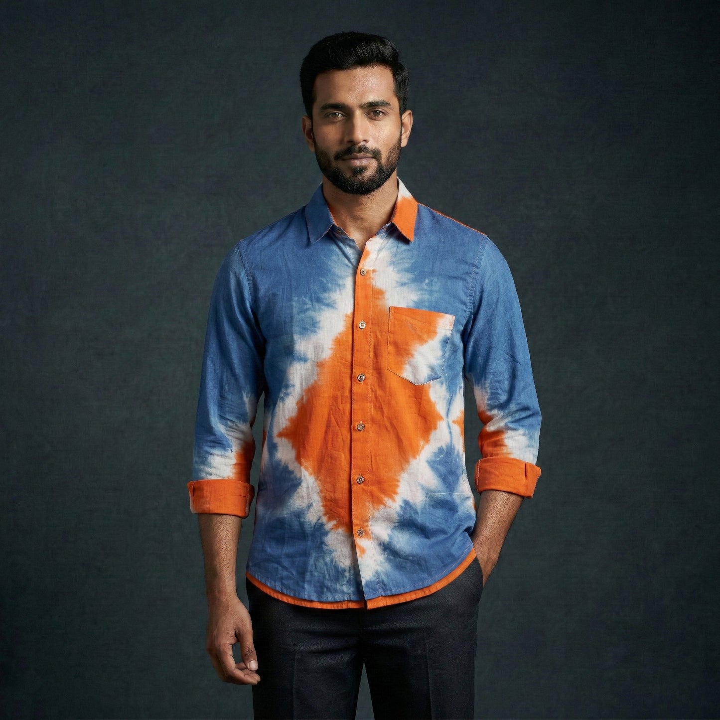 Multicolor - pure cotton full sleeve tie-dye men shibori