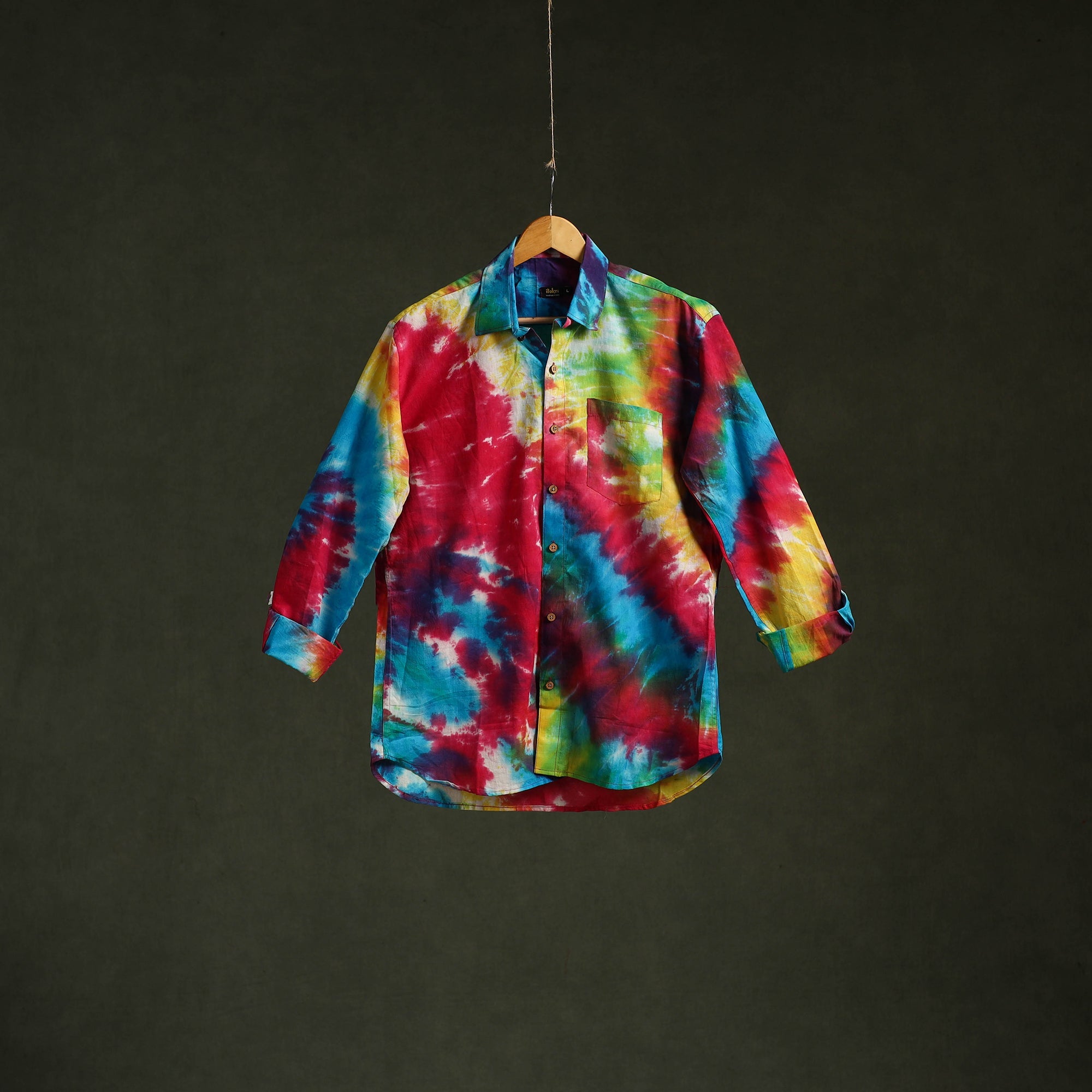 Multicolor - pure cotton full sleeve tie-dye men shibori