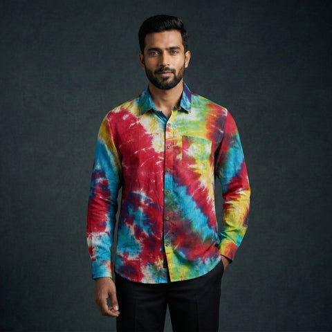 Multicolor - pure cotton full sleeve tie-dye men shibori