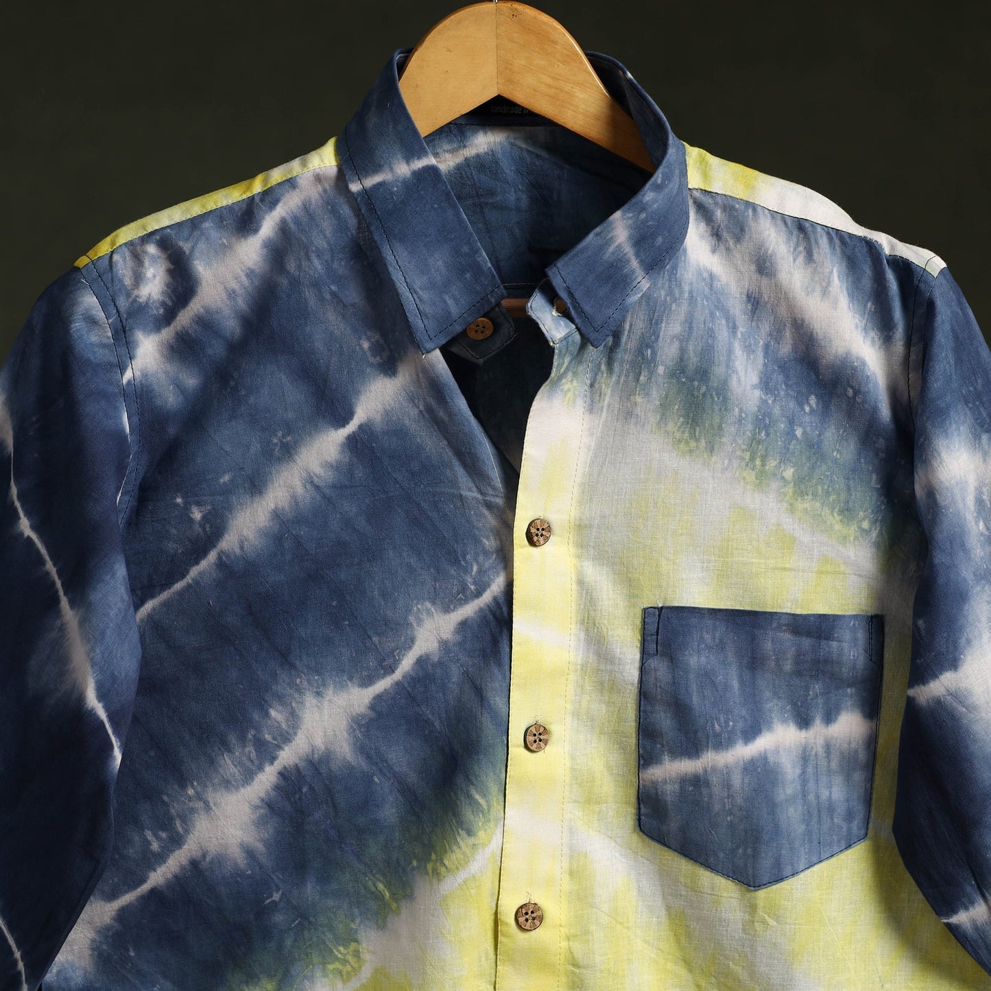 Yellow & blue - pure cotton full sleeve tie-dye men shibori