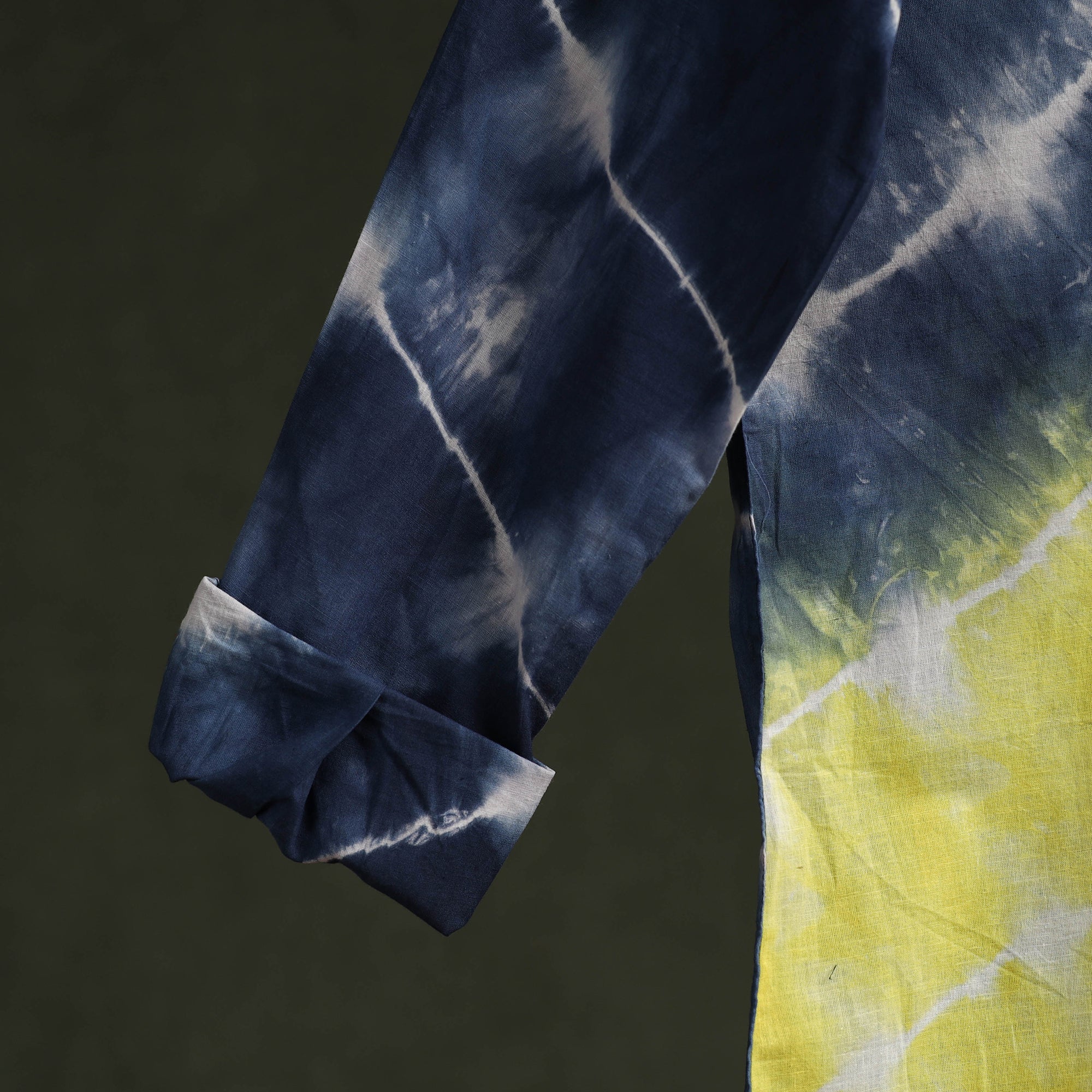 Yellow & blue - pure cotton full sleeve tie-dye men shibori