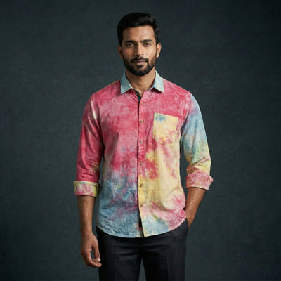 Multicolor - pure cotton full sleeve tie-dye men shibori