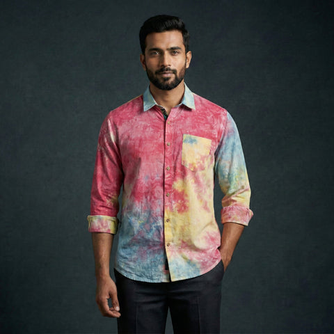 Multicolor - pure cotton full sleeve tie-dye men shibori