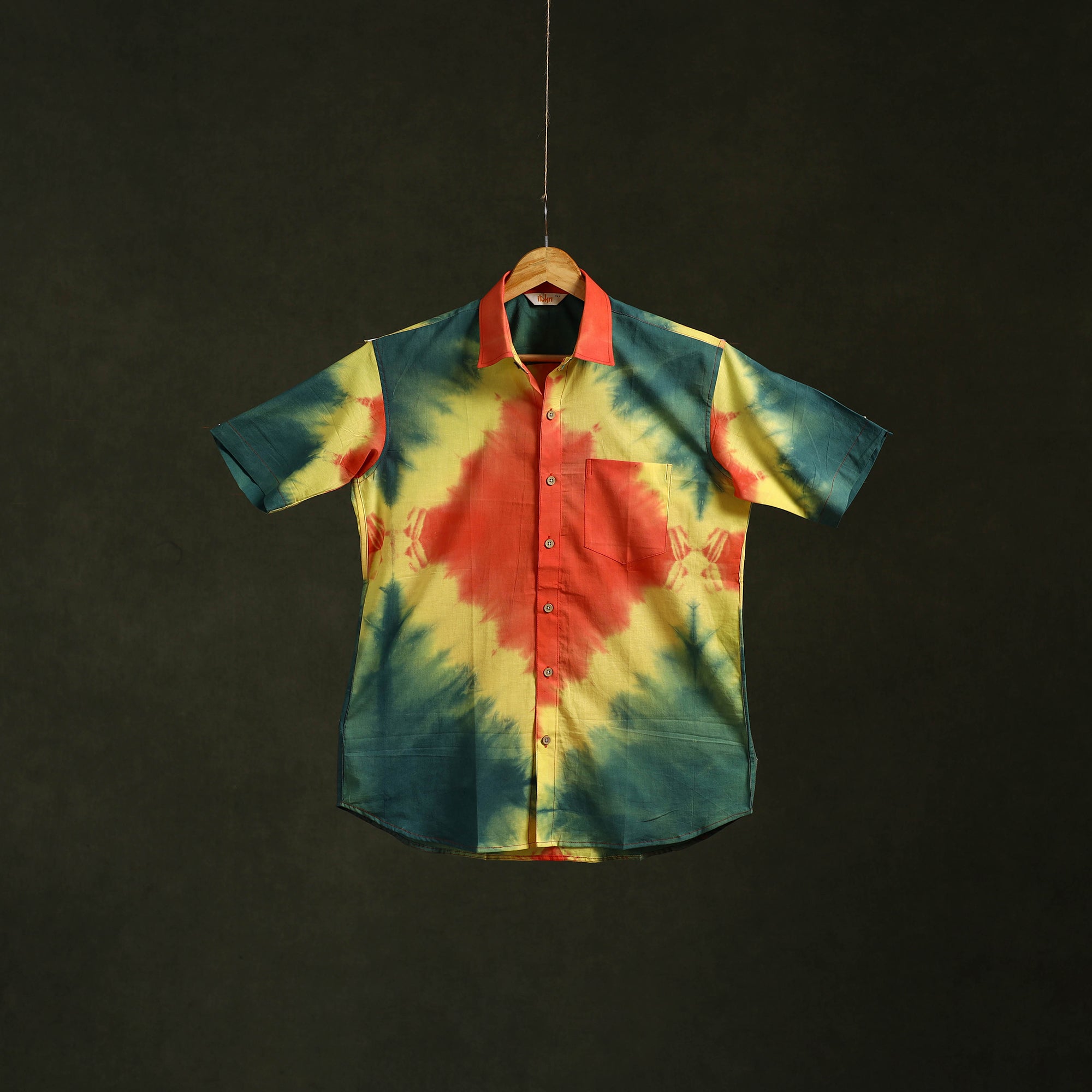 Pure cotton half sleeve tie-dye men shibori shirt 12