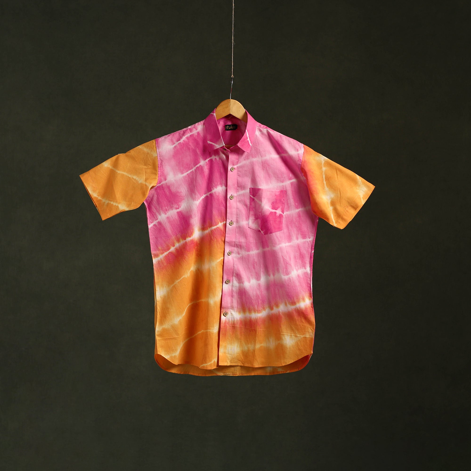 Multicolor - pure cotton half sleeve tie-dye men shibori
