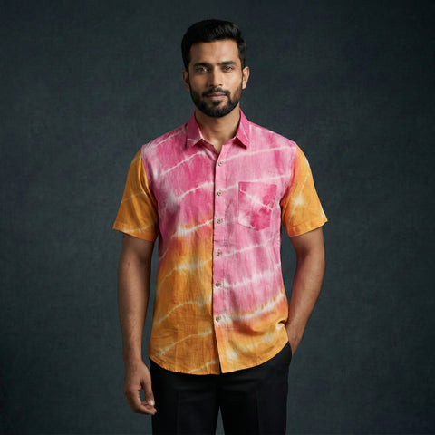 Multicolor - pure cotton half sleeve tie-dye men shibori