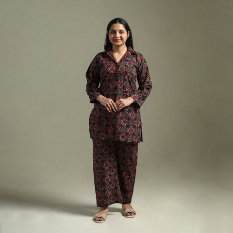 Pure cotton natural dyed ajrakh hand block print night suit