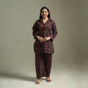 Pure cotton natural dyed ajrakh hand block print night suit