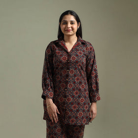 Pure cotton natural dyed ajrakh hand block print night suit