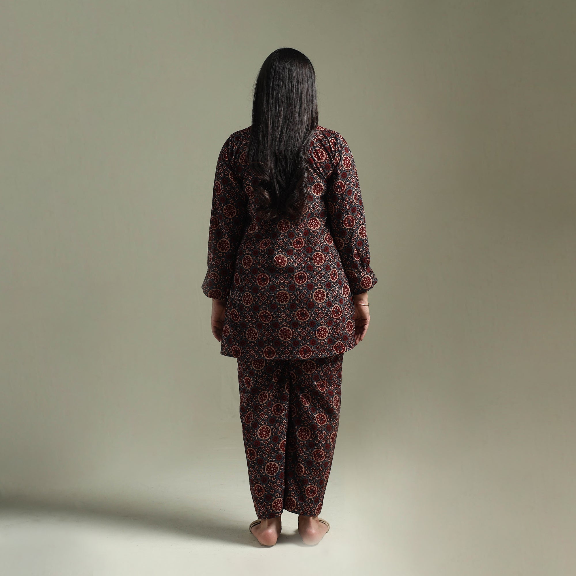 Pure cotton natural dyed ajrakh hand block print night suit