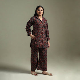 Pure cotton natural dyed ajrakh hand block print night suit