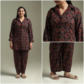 Pure cotton natural dyed ajrakh hand block print night suit