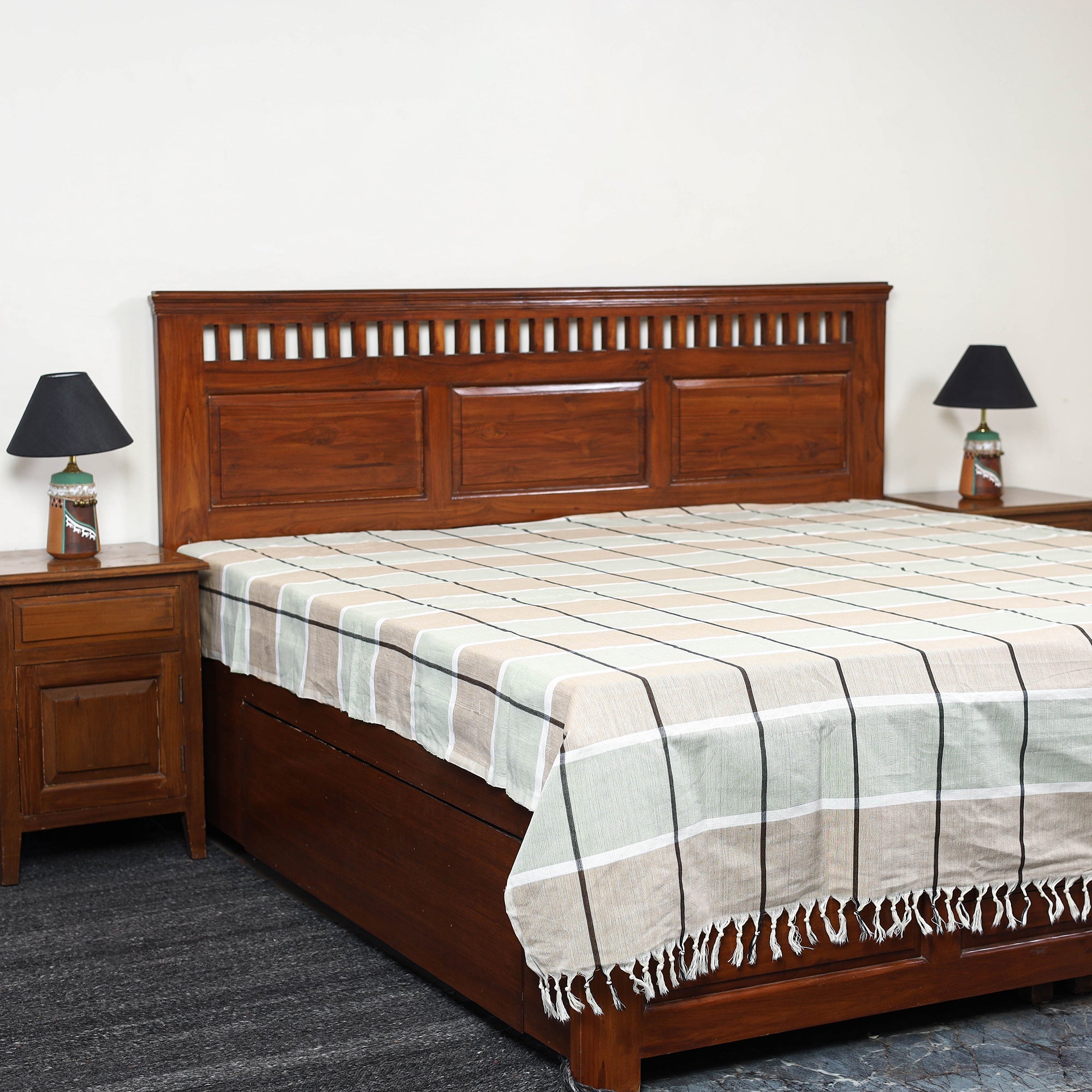 Multicolor - pure handloom double cotton bed sheet (93 x 90