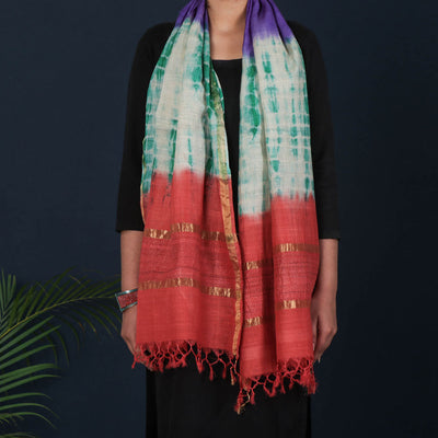 Buy Pure Handloom Spun Silk Tye-Dye Stole with Ghicha Border Online at iTokri.com