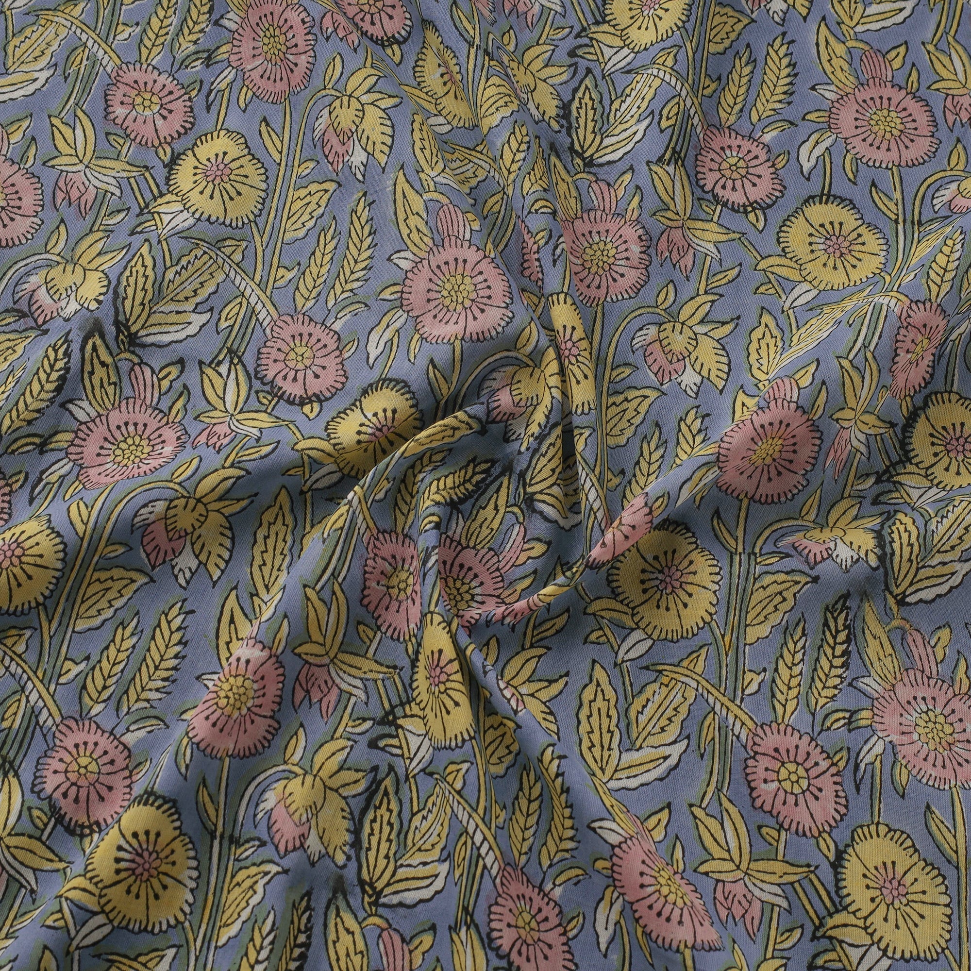 Multicolor - Pure Mul Cotton Hand Block Sanganeri Print Fabric 24