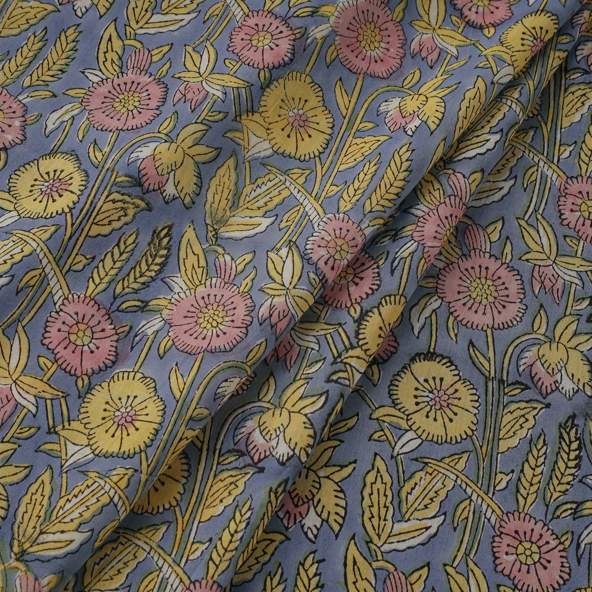 Multicolor - Pure Mul Cotton Hand Block Sanganeri Print Fabric 24