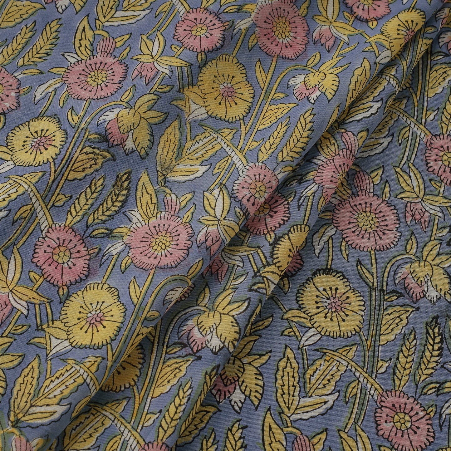 Multicolor - Pure Mul Cotton Hand Block Sanganeri Print Fabric 24