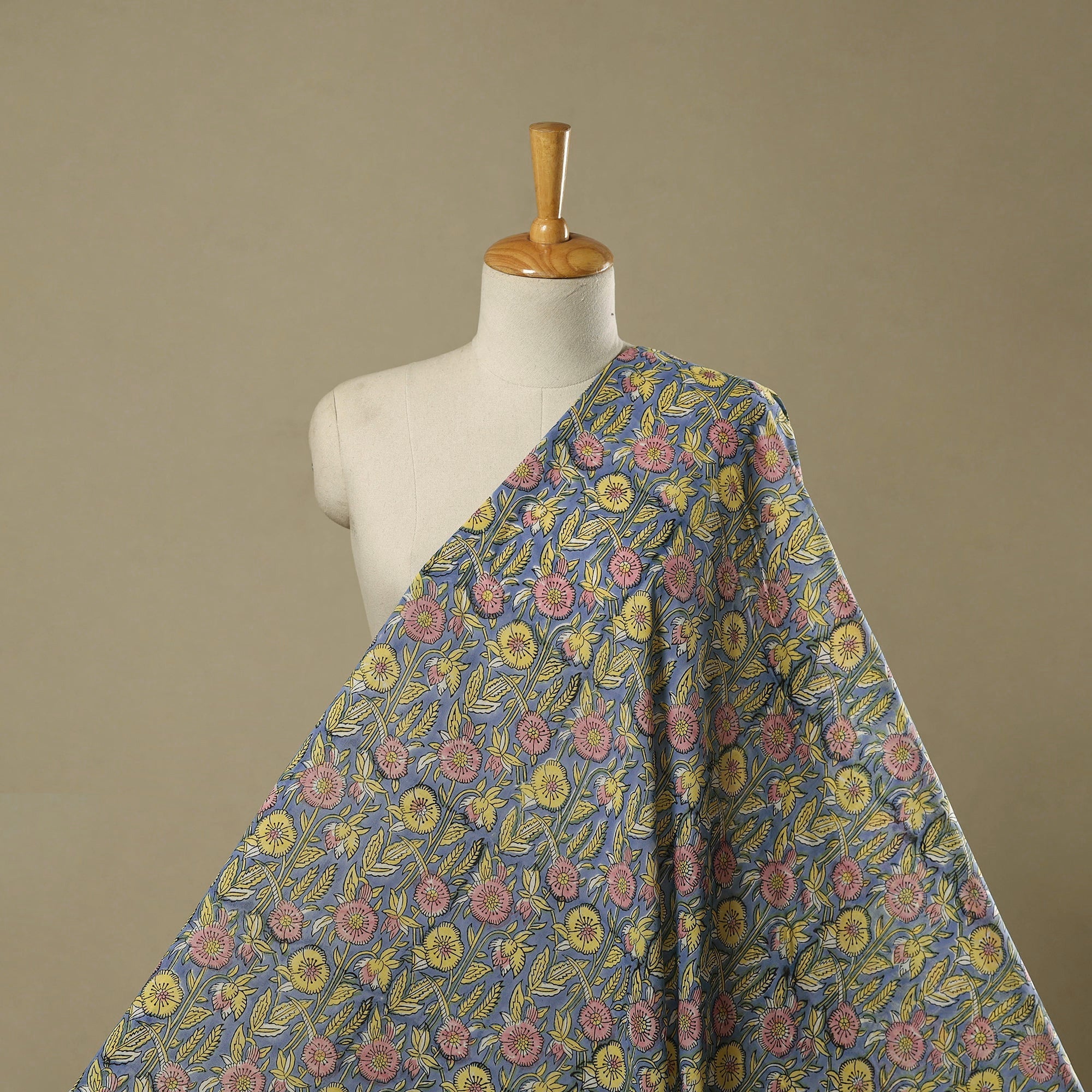 Multicolor - Pure Mul Cotton Hand Block Sanganeri Print Fabric 24