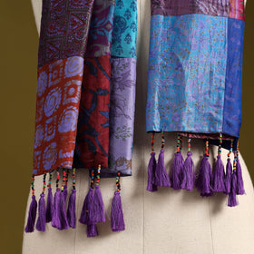 Multicolor - pure silk patchwork stole with tassels 01