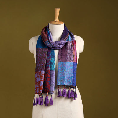 Multicolor - pure silk patchwork stole with tassels 01