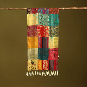 Multicolor - pure silk patchwork stole with tassels 03