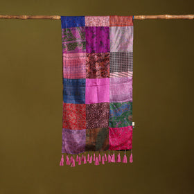 Multicolor - pure silk patchwork stole with tassels 05