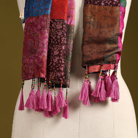 Multicolor - pure silk patchwork stole with tassels 05