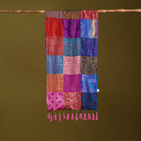 Multicolor - pure silk patchwork stole with tassels 06