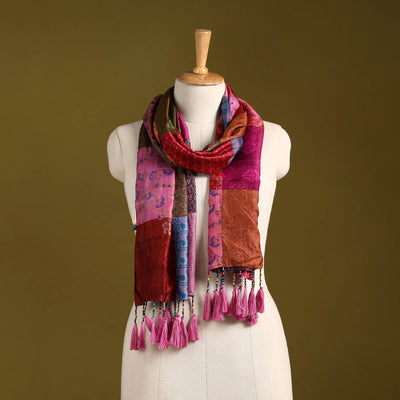 Multicolor - pure silk patchwork stole with tassels 06