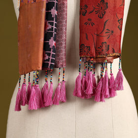 Multicolor - pure silk patchwork stole with tassels 08